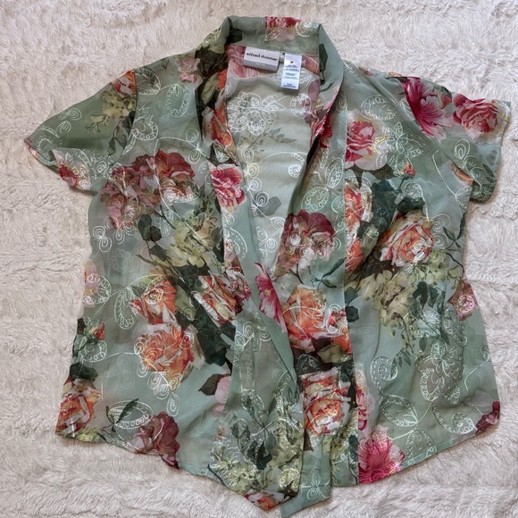 Alfred Dunner Tops - Floral Embroidered Sheer Cardigan Size 6 Petite Cottagecore Boho open front
